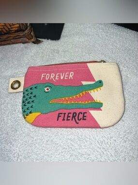 Forever Fierce Crocodile Canvas Zip Pouch - Pink & Teal Danica Studio Gator